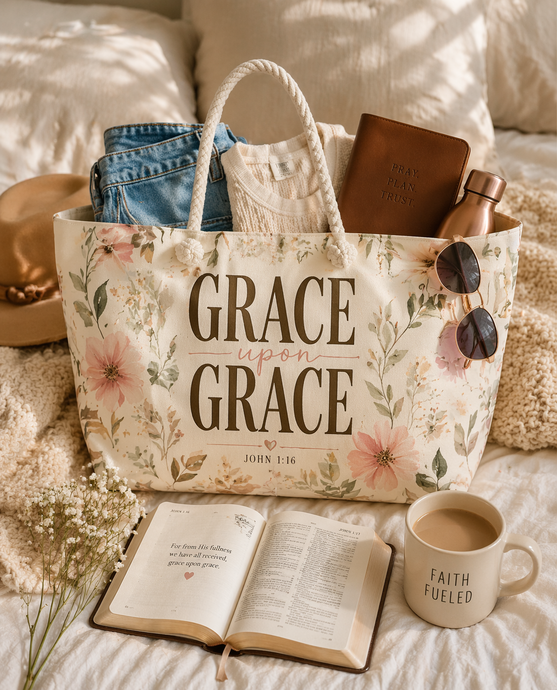 Grace Upon Grace Weekender Tote Bag | Faith-Based Travel Essential