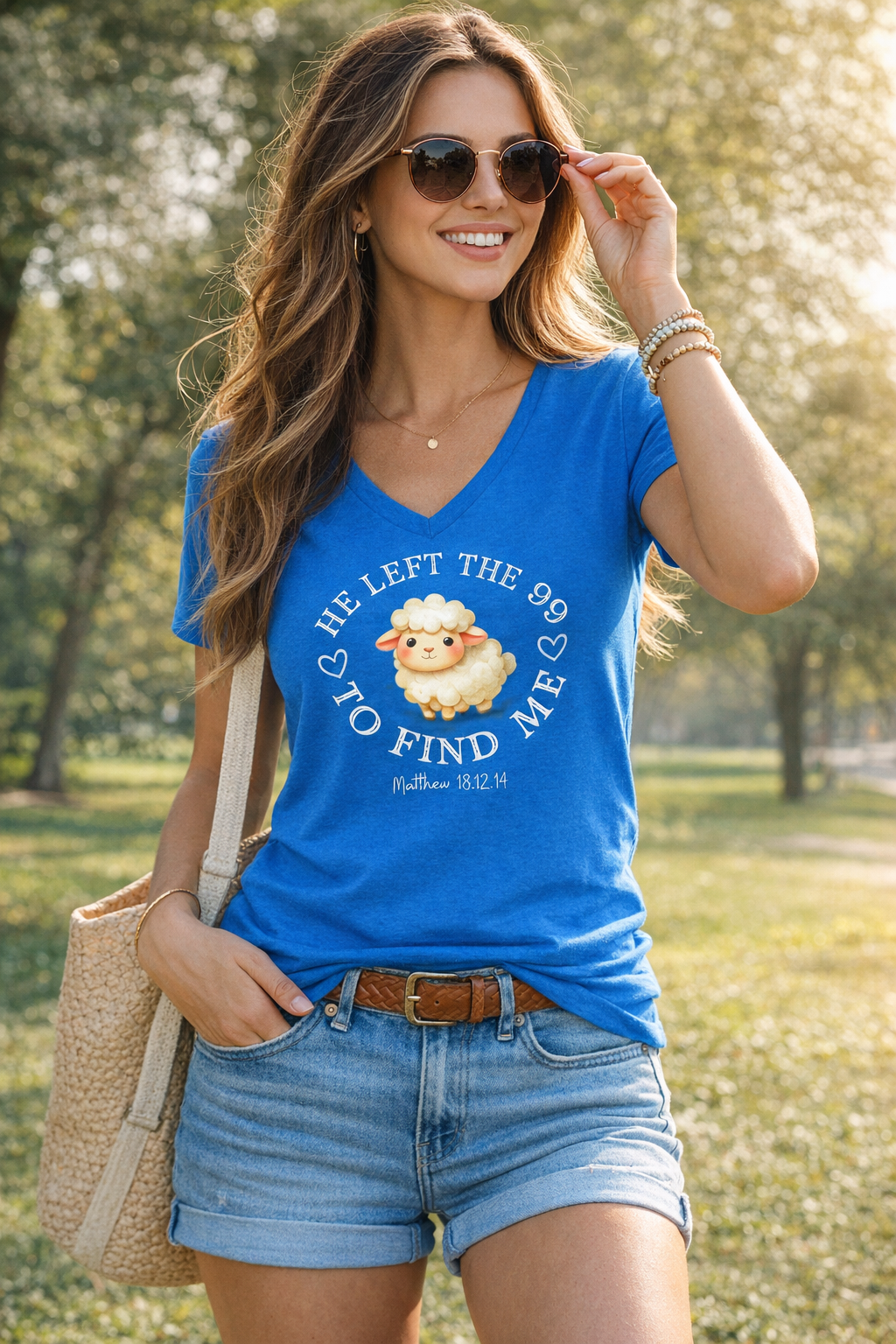 He Left the 99 Shirt – Women’s V-Neck Christian T-Shirt | Luke 15:4 Faith-Based Tee | Bible Verse Apparel