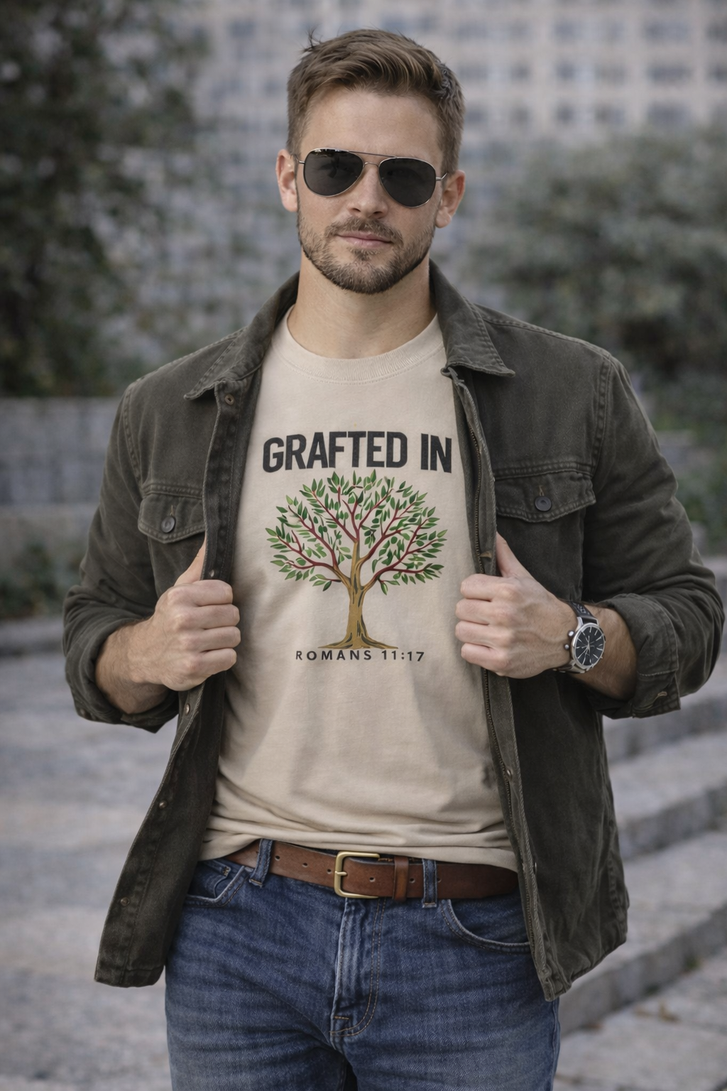 “Grafted In – Romans 11:17” Christian T-Shirt | Faith Roots Tee | Biblical Identity Shirt