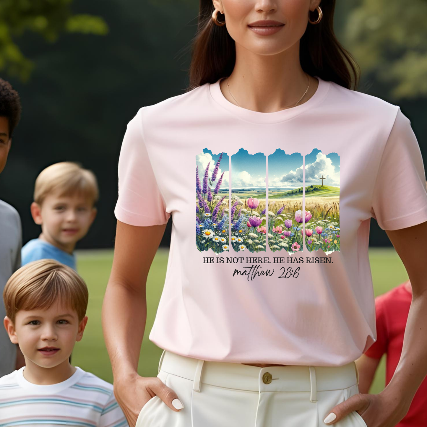 He Is Not Here He Has Risen Shirt – Christian T-Shirt for Women | Resurrection Sunday Tee | Bible Verse Faith Apparel