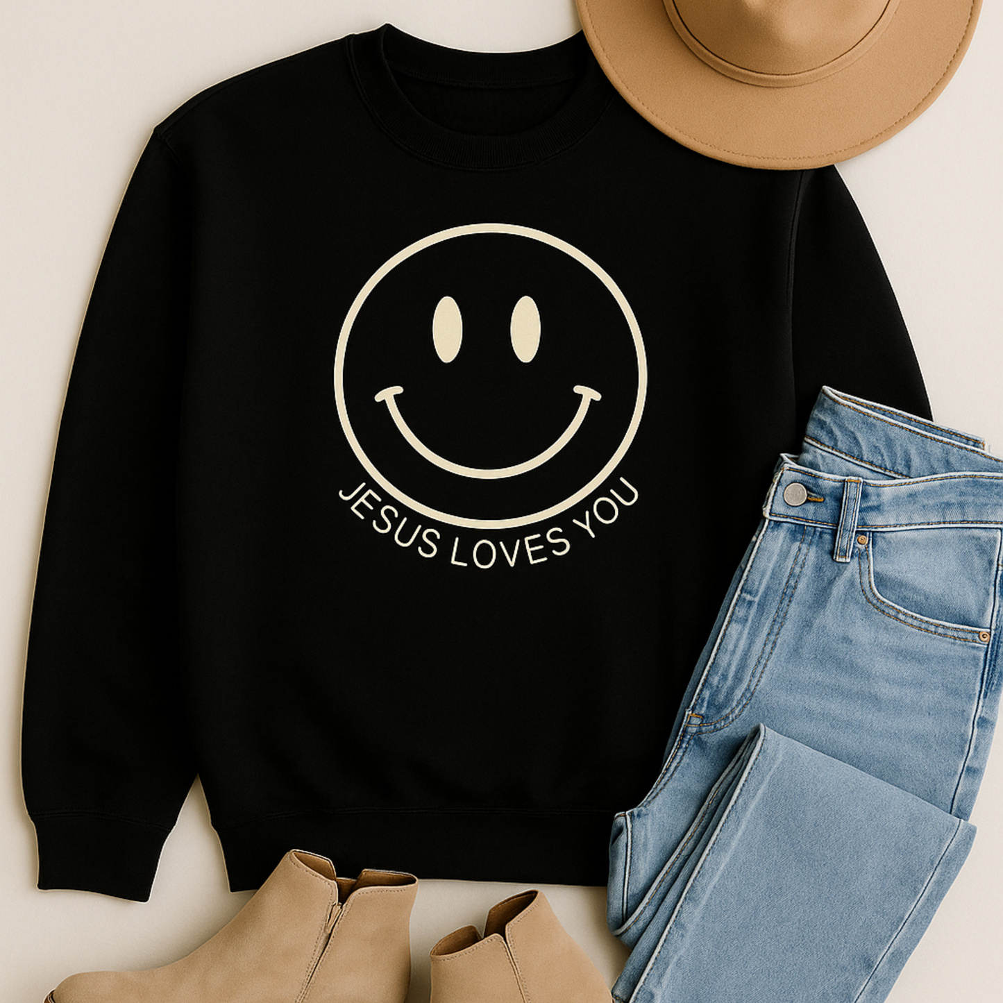 Smiley “Jesus Loves You :)” Oversized Sweatshirt | Cozy Christian Streetwear