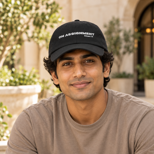 Lifestyle photo of On Assignment — Faith-Filled Streetwear Hat worn by a model
