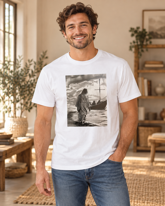 Model wearing Jesus Walking on Water – Matthew 14